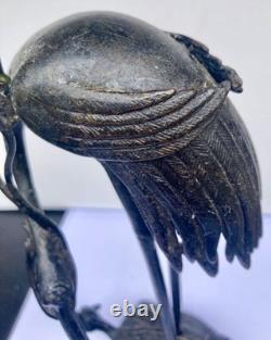Bougeoir Bronze Chine XIXème Grue Tortue Antique Crane and Turtle Candlestick