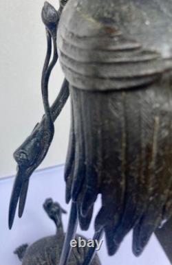 Bougeoir Bronze Chine XIXème Grue Tortue Antique Crane and Turtle Candlestick