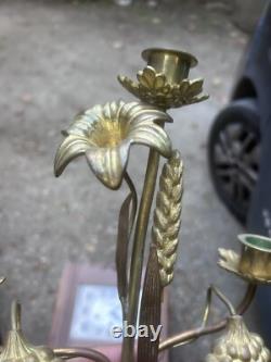 Bougeoir Chandelier Bronze Dore Fleur Église XIXeme Napoléon III
