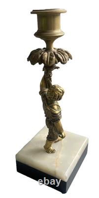 Bougeoir Napoléon III Paysan & Torche feuillagée Bronze sur Marbre