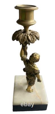 Bougeoir Napoléon III Paysan & Torche feuillagée Bronze sur Marbre