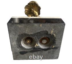 Bougeoir Napoléon III Paysan & Torche feuillagée Bronze sur Marbre