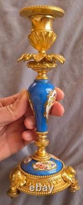 Bougeoir Napoléon III en bronze doré et porcelaine polychrome et or