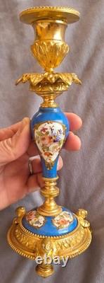 Bougeoir Napoléon III en bronze doré et porcelaine polychrome et or