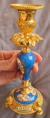 Bougeoir Napoléon III en bronze doré et porcelaine polychrome et or