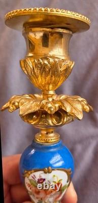 Bougeoir Napoléon III en bronze doré et porcelaine polychrome et or