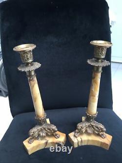 Bougeoir Napoleon III flambeau bronze pieds griffes candlestick 19eme La Paire