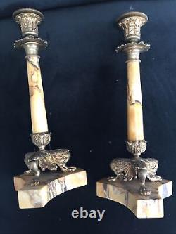 Bougeoir Napoleon III flambeau bronze pieds griffes candlestick 19eme La Paire