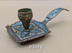 Bougeoir à main Napoléon III en cloisonné motif fleur de lys