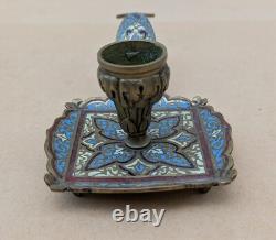 Bougeoir à main Napoléon III en cloisonné motif fleur de lys