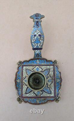 Bougeoir à main Napoléon III en cloisonné motif fleur de lys
