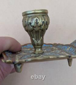 Bougeoir à main Napoléon III en cloisonné motif fleur de lys