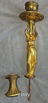 Bougeoir bronze doré Femme à l' antique dlg Barbedienne Manque la base