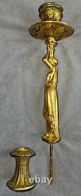Bougeoir bronze doré Femme à l' antique dlg Barbedienne Manque la base