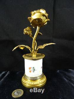 Bougeoir bronze et faience Napoléon III rose