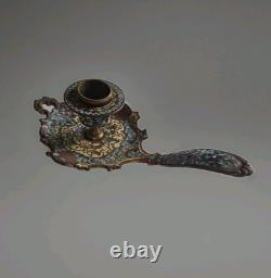 Bougeoir émaux Cloisonné Bronze époque Napoléon III Chandelier, Ancien XIXe