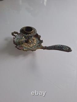 Bougeoir émaux Cloisonné Bronze époque Napoléon III Chandelier, Ancien XIXe