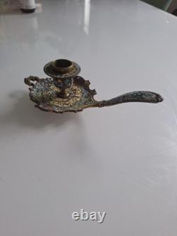 Bougeoir émaux Cloisonné Bronze époque Napoléon III Chandelier, Ancien XIXe