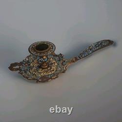 Bougeoir émaux Cloisonné Bronze époque Napoléon III Chandelier, Ancien XIXe