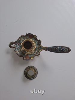 Bougeoir émaux Cloisonné Bronze époque Napoléon III Chandelier, Ancien XIXe