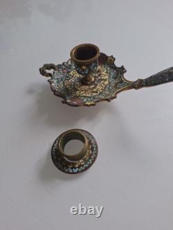 Bougeoir émaux Cloisonné Bronze époque Napoléon III Chandelier, Ancien XIXe