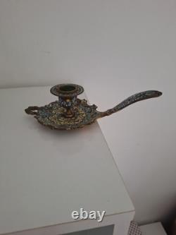 Bougeoir émaux Cloisonné Bronze époque Napoléon III Chandelier, Ancien XIXe