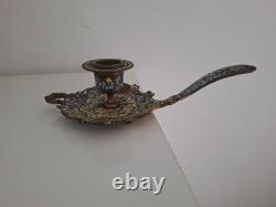 Bougeoir émaux Cloisonné Bronze époque Napoléon III Chandelier, Ancien XIXe
