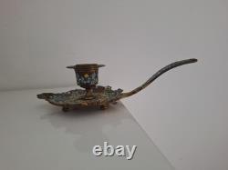 Bougeoir émaux Cloisonné Bronze époque Napoléon III Chandelier, Ancien XIXe