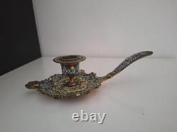 Bougeoir émaux Cloisonné Bronze époque Napoléon III Chandelier, Ancien XIXe