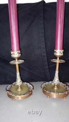 Bougeoirs Bronze Émaillé Napoleon 3