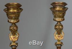 Bougeoirs par Ferdinand Barbedienne Bronze doré Signé Epoque Napoléon III
