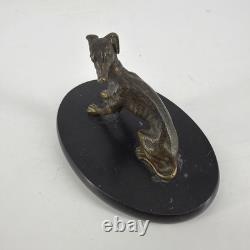 Bronze Ancien Lévrier Assis Chien Animalier XIXe Socle Marbre Noir Presse-papier