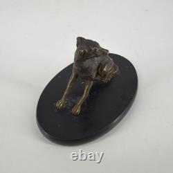 Bronze Ancien Lévrier Assis Chien Animalier XIXe Socle Marbre Noir Presse-papier