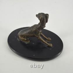 Bronze Ancien Lévrier Assis Chien Animalier XIXe Socle Marbre Noir Presse-papier