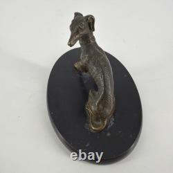 Bronze Ancien Lévrier Assis Chien Animalier XIXe Socle Marbre Noir Presse-papier