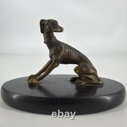 Bronze Ancien Lévrier Assis Chien Animalier XIXe Socle Marbre Noir Presse-papier