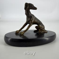 Bronze Ancien Lévrier Assis Chien Animalier XIXe Socle Marbre Noir Presse-papier