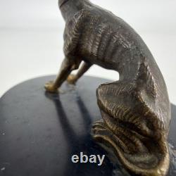 Bronze Ancien Lévrier Assis Chien Animalier XIXe Socle Marbre Noir Presse-papier