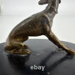 Bronze Ancien Lévrier Assis Chien Animalier XIXe Socle Marbre Noir Presse-papier