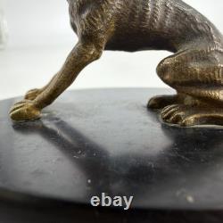 Bronze Ancien Lévrier Assis Chien Animalier XIXe Socle Marbre Noir Presse-papier Bronze Ancien Lévrier Assis Chien Animalier XIXe Socle Marbre Noir Presse-papier