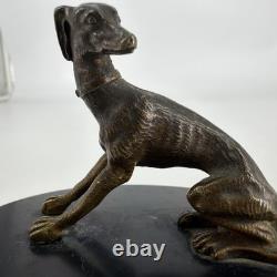 Bronze Ancien Lévrier Assis Chien Animalier XIXe Socle Marbre Noir Presse-papier