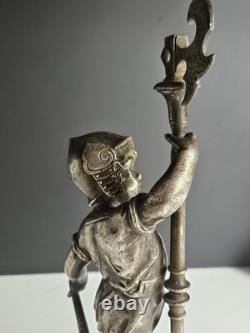 Bronze Argente Sculpture Cherubin Enfant Guerrier Armure Signee Gagne XIX