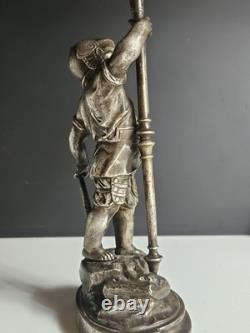 Bronze Argente Sculpture Cherubin Enfant Guerrier Armure Signee Gagne XIX