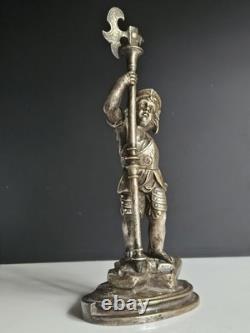 Bronze Argente Sculpture Cherubin Enfant Guerrier Armure Signee Gagne XIX