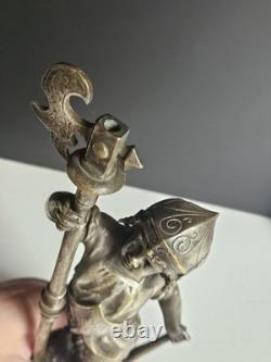 Bronze Argente Sculpture Cherubin Enfant Guerrier Armure Signee Gagne XIX