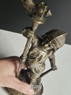 Bronze Argente Sculpture Cherubin Enfant Guerrier Armure Signee Gagne XIX