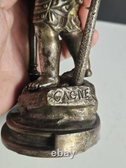 Bronze Argente Sculpture Cherubin Enfant Guerrier Armure Signee Gagne XIX