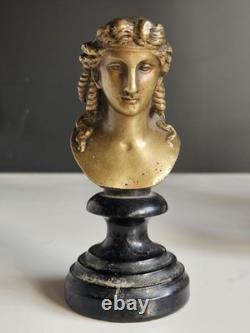 Bronze Buste Femme XIX socle Bois Era Napoleon III Visage Grecque Romain Deesse