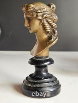 Bronze Buste Femme XIX socle Bois Era Napoleon III Visage Grecque Romain Deesse