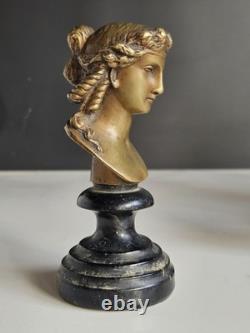 Bronze Buste Femme XIX socle Bois Era Napoleon III Visage Grecque Romain Deesse